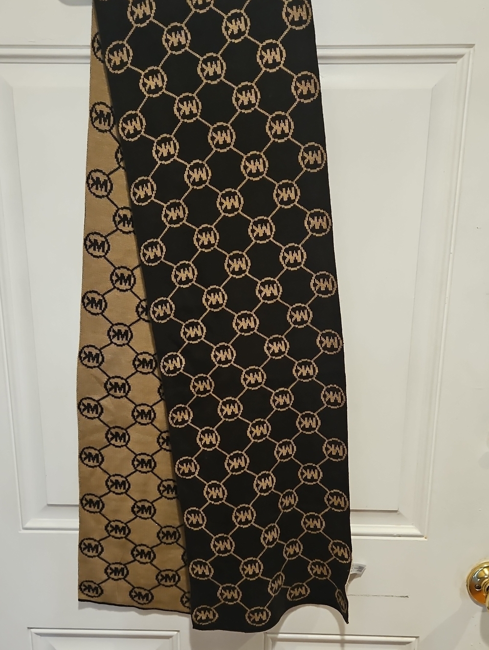 Michael Kors Collection Black & Tan Reversible Logo Jacquard Scarf